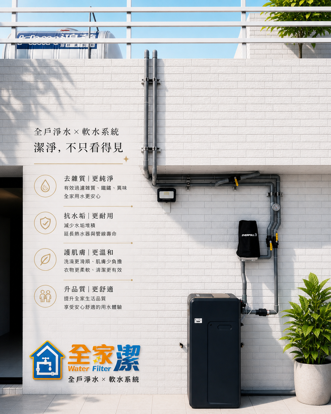 全家潔全戶淨軟水全台唯一｜打造真正舒適的用水生活案例施工或設備安裝現場照片